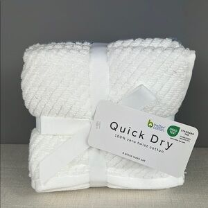 Quick Dry Wash Cloth Set 3 White 3 Blue Textured 100% Zero Twist Cotton 6 pc NEW
